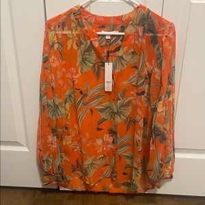 Chico's Orange and Green Floral Blouse